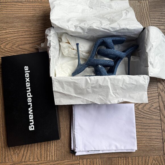 NWT ALEXANDER WANG JULIE TUBULAR SANDAL DEEP BLUE DENIM - Picture 7 of 12